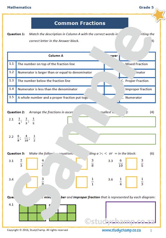 Grade 5 Mathematics Test: Common Fractions