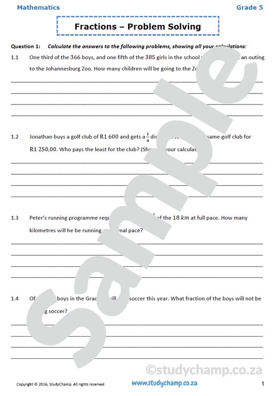 Grade 5 Mathematics Worksheet: Fractions Problem Solving