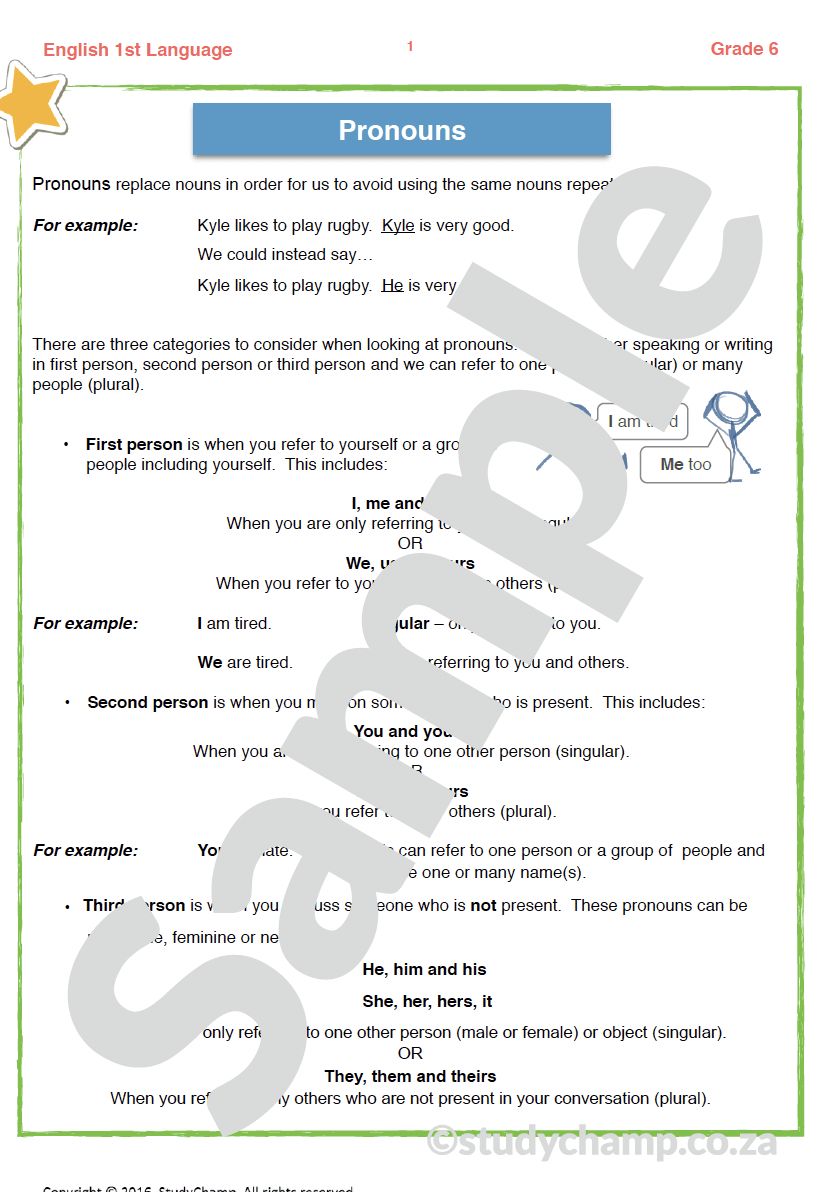 Grade 6 English Worksheet: Pronouns