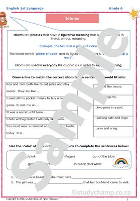 Grade 6 English Worksheet: Idioms