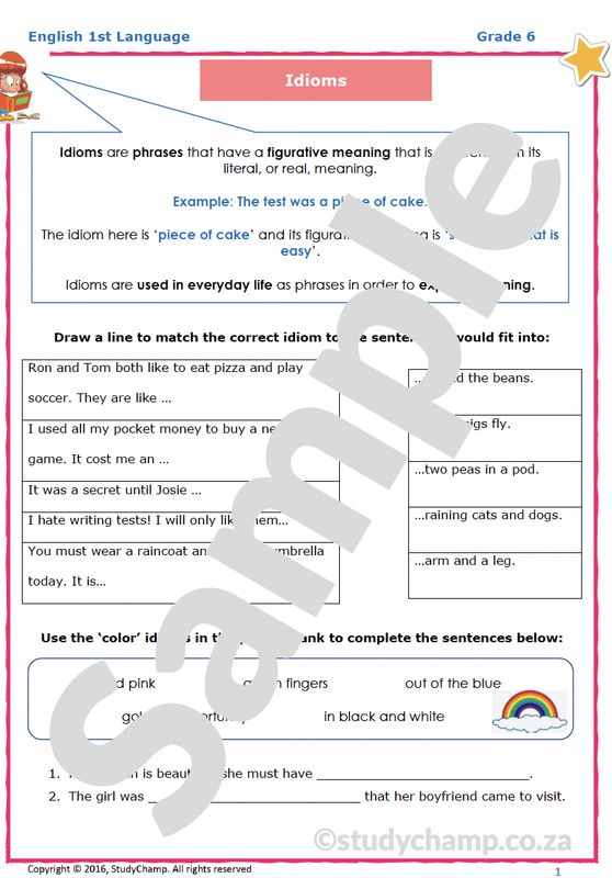 Grade 6 English Worksheet: Idioms