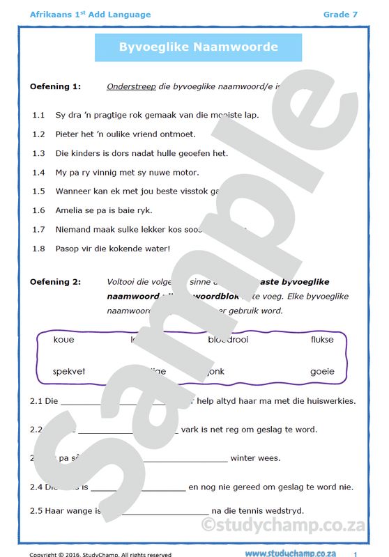 Grade 7 Afrikaans: Byvoeglike Naamwoorde