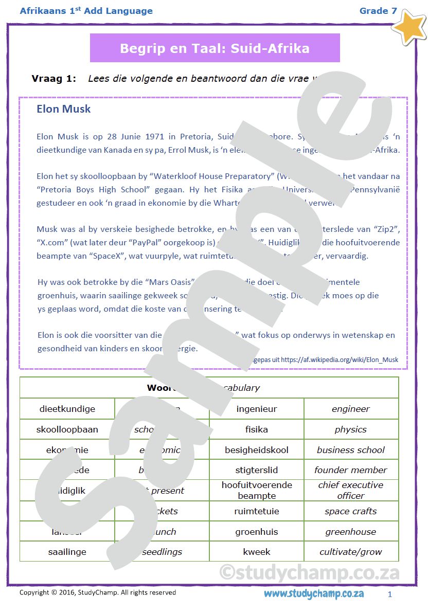 Grade 7 Afrikaans Begrip en Taal: Suid-Afrika