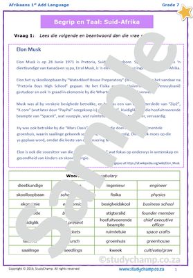 Grade 7 Afrikaans Begrip en Taal: Suid-Afrika
