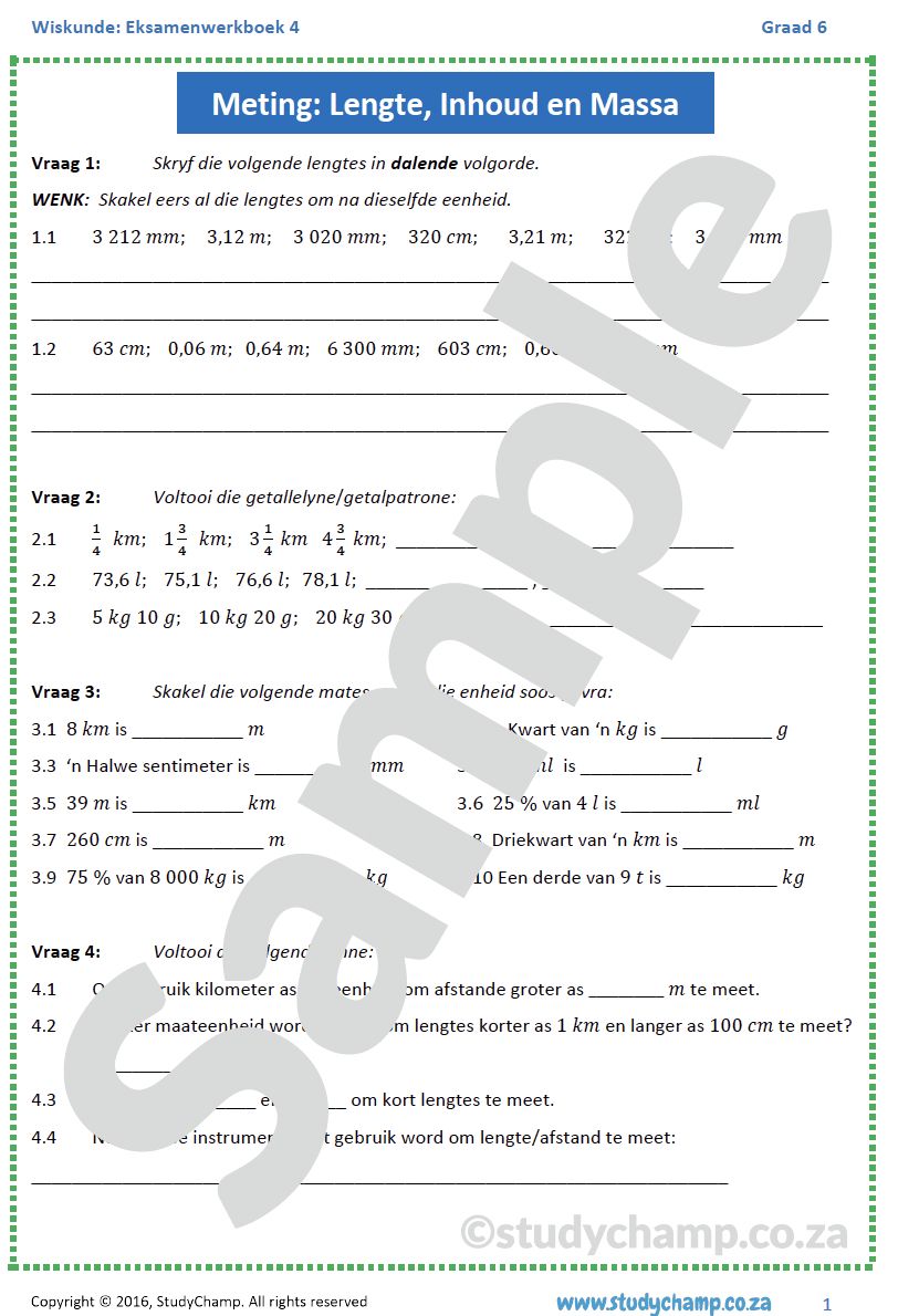 Graad 6 Wiskunde Jaareind Hersiening: Werkboek 4