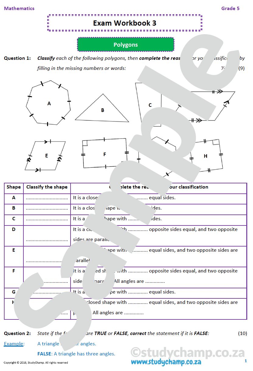 Grade 5 Mathematics Year-End Exam Workbook 3: Space and Shape