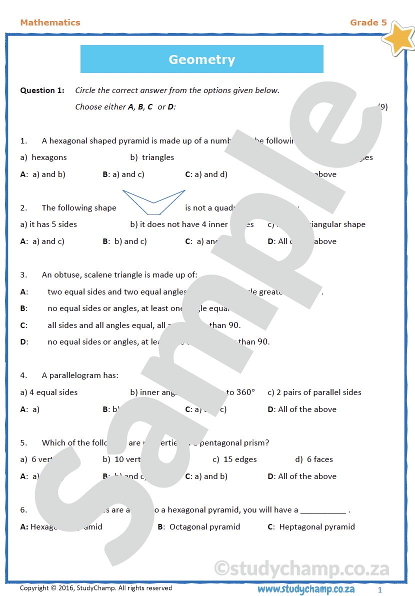 Grade 5 Mathematics Test: Geometry