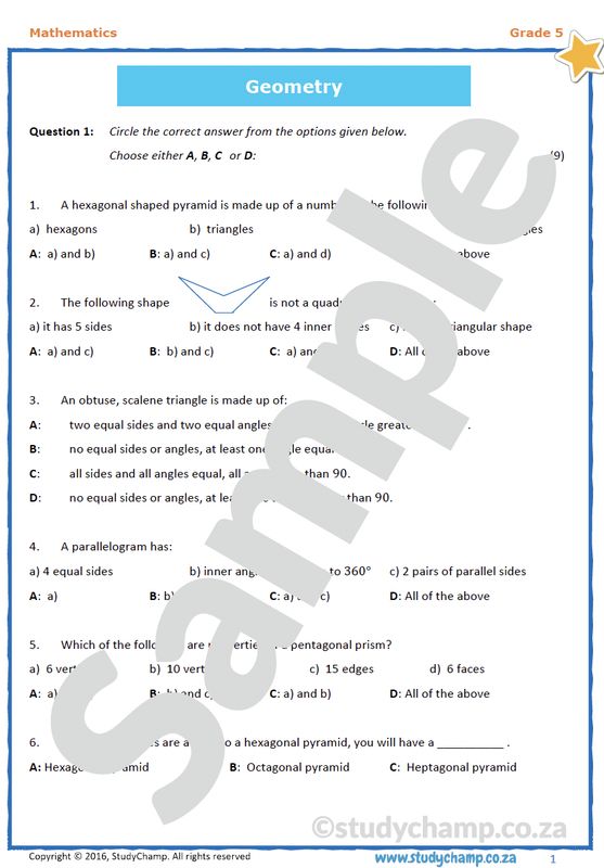 Grade 5 Mathematics Test: Geometry