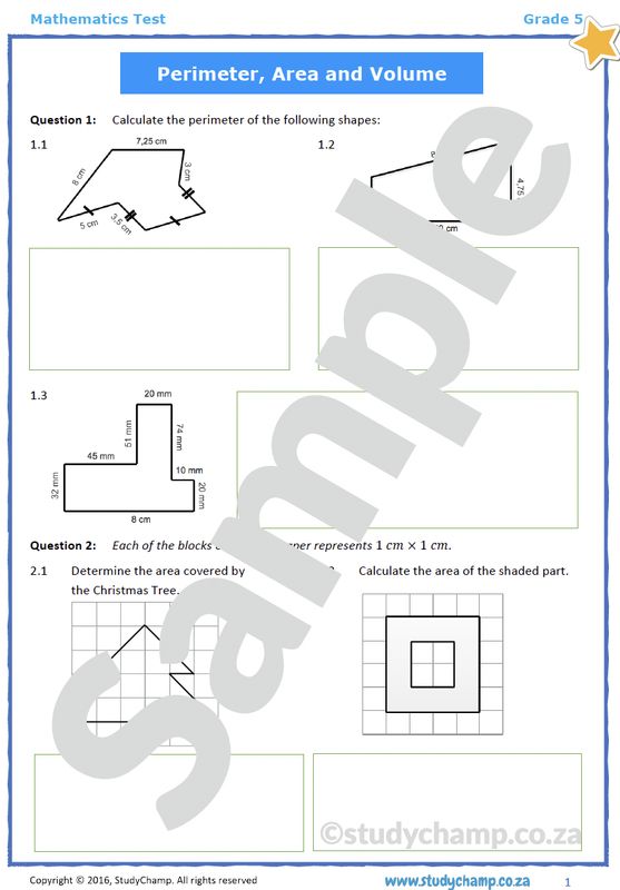 Grade 5 Mathematics Test: Perimeter, Area and Volume