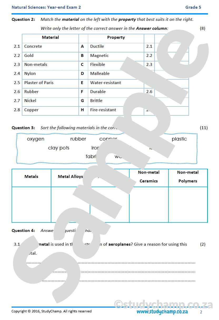 Grade 5 Natural Sciences: Year-end Exam Workbook 2