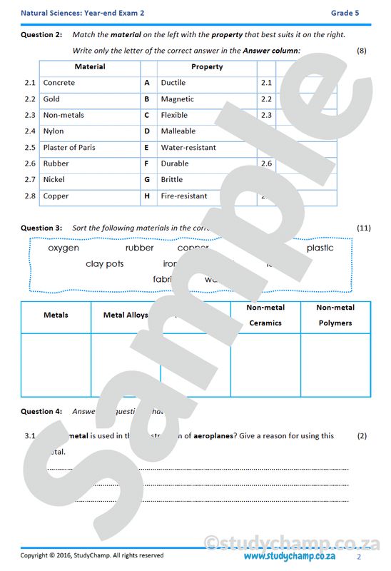 Grade 5 Natural Sciences: Year-end Exam Workbook 2