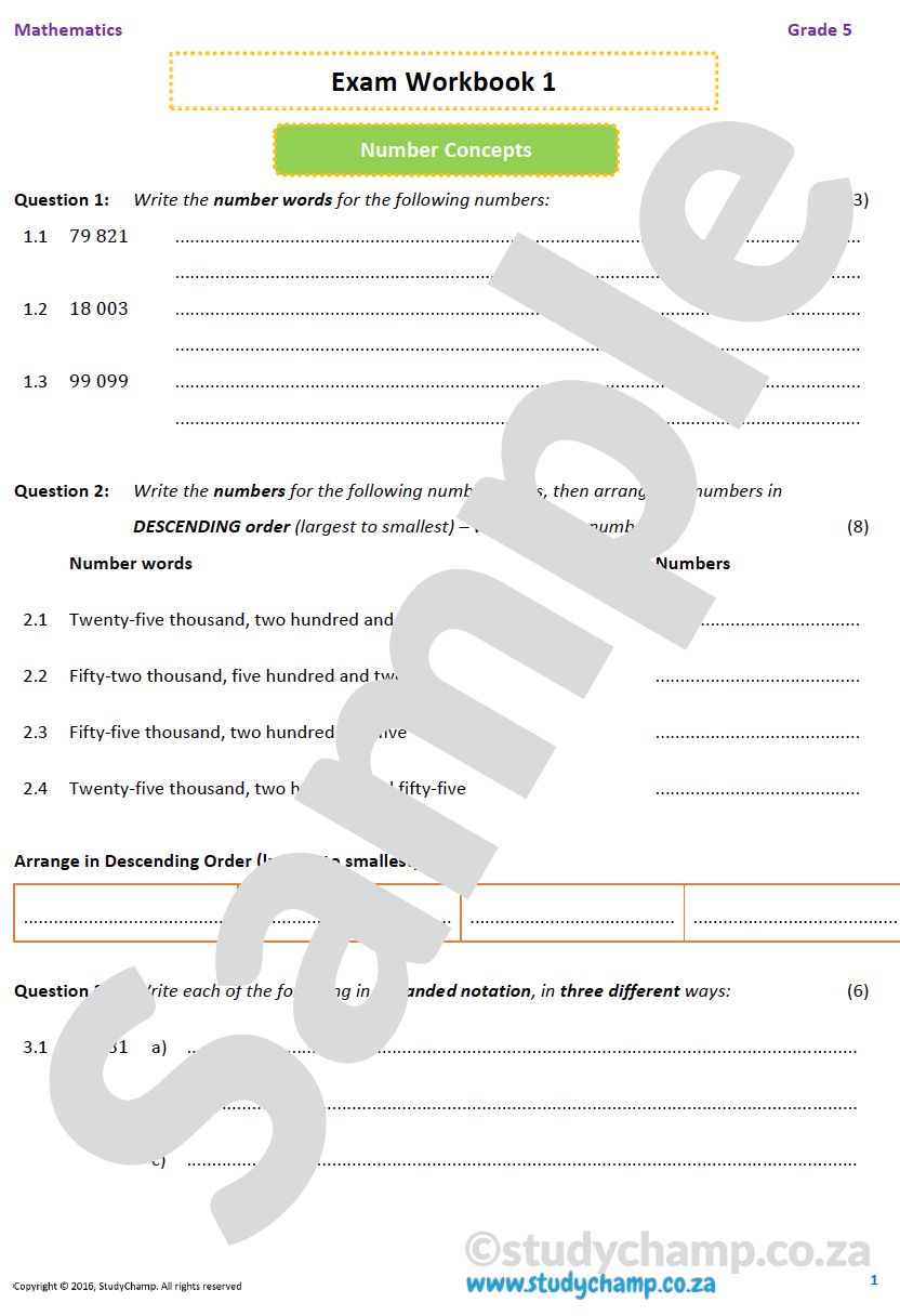 Grade 5 Mathematics Year-End Exam Workbook 1: Numbers and Operations