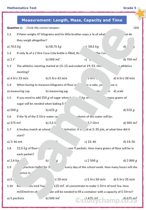 Grade 5 Mathematics Test: Measurement