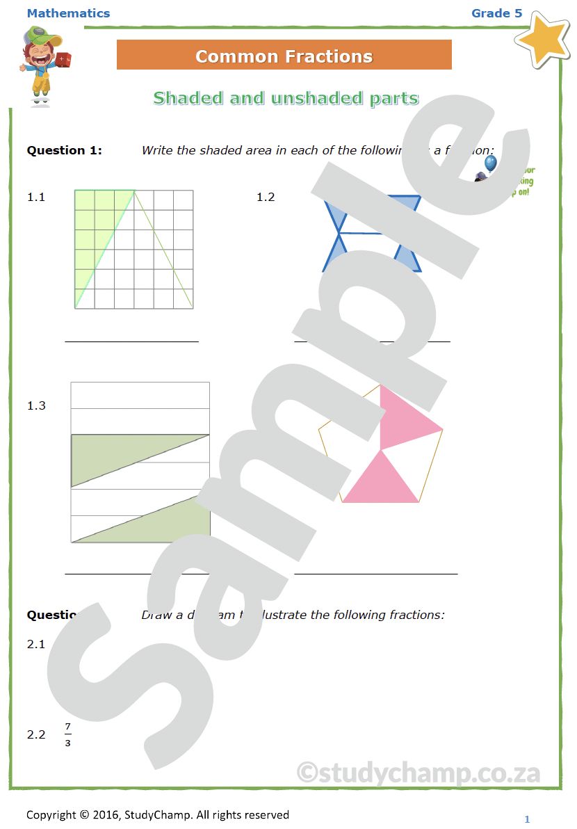 Grade 5 Mathematics Worksheet: Common Fractions