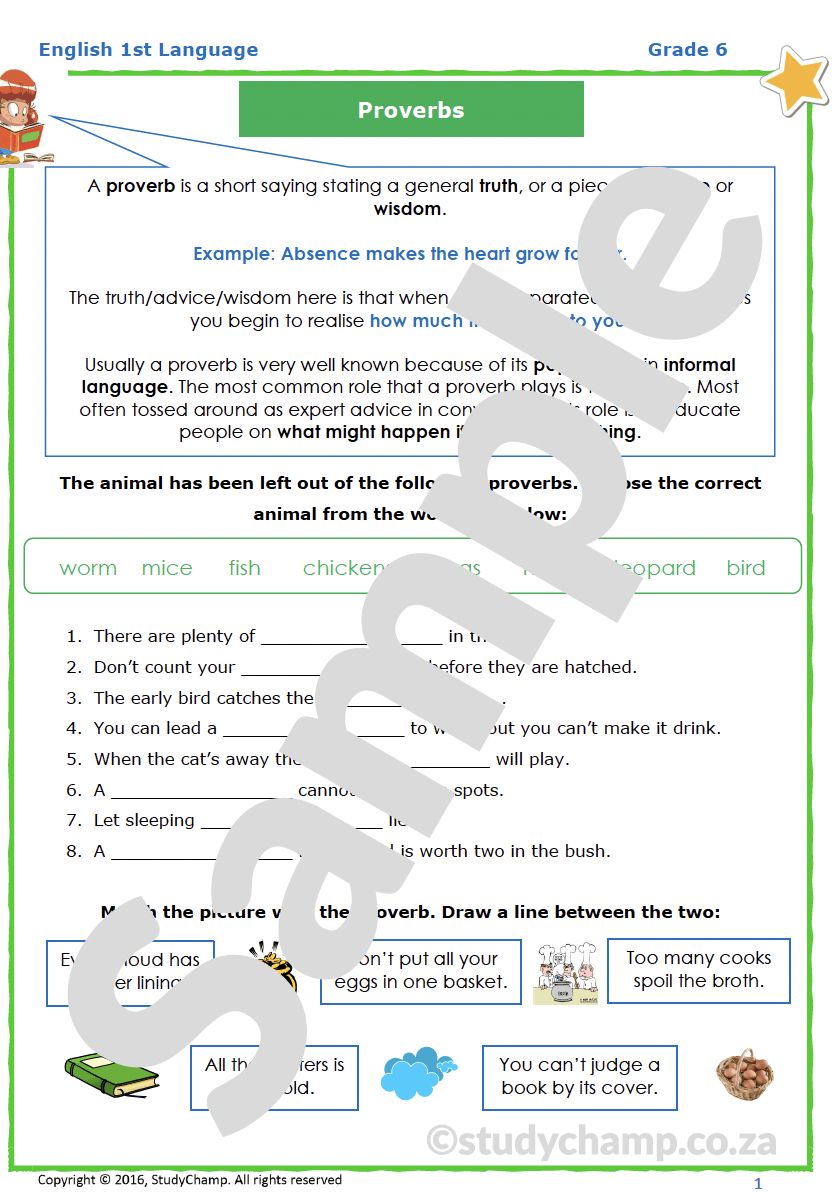 Grade 6 English Worksheet:Proverbs