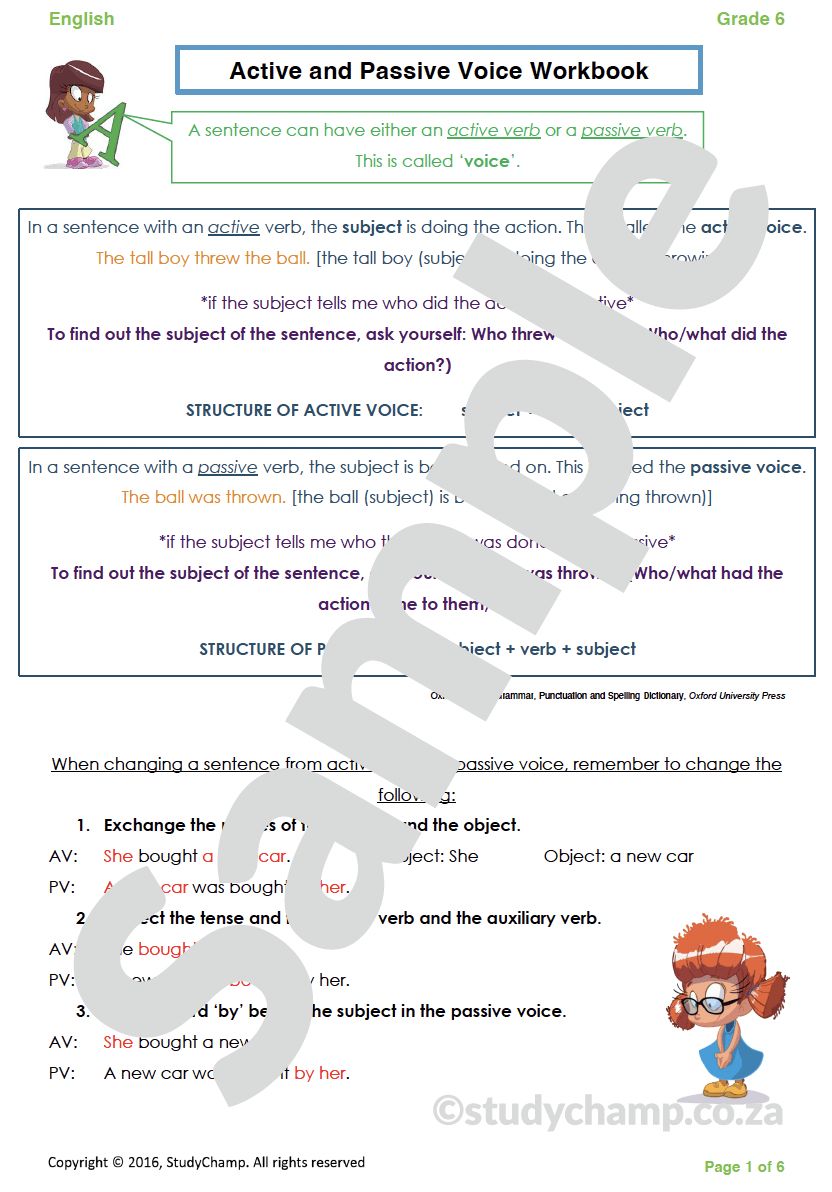 Grade 6 English Worksheet: Active and Passive Voice
