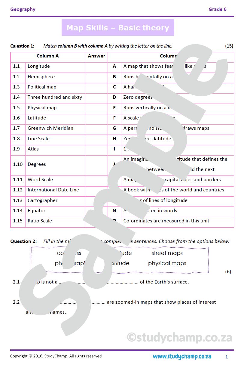 Grade 6 Geography Test:  Map Skills - Basic theory