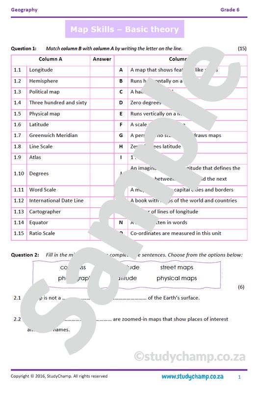 Grade 6 Geography Test:  Map Skills - Basic theory