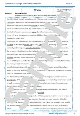 Grade 6 English Mid-year Exam: Comprehension B