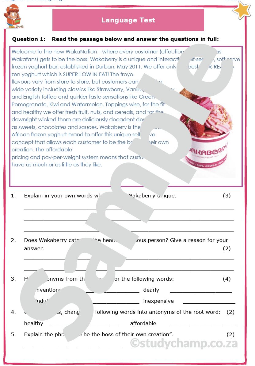 Grade 6 English Test: Wakaberry