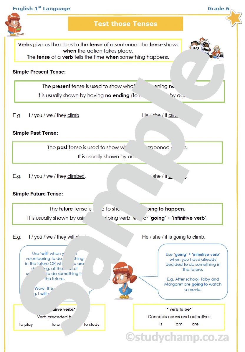 Grade 6 English Worksheet: Tenses of the Verb