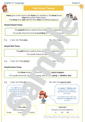 Grade 6 English Worksheet: Tenses of the Verb