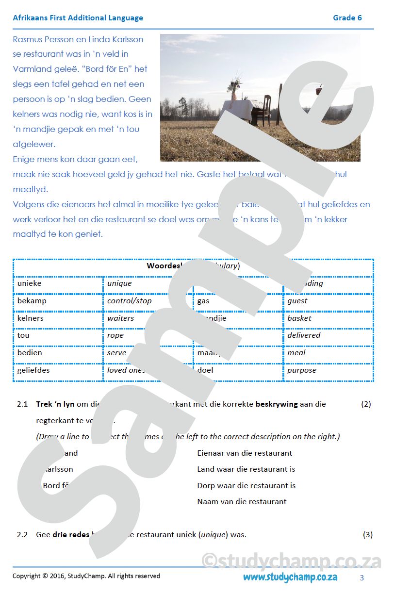 Grade 6 Afrikaans Mid-year Exam Revision: Comprehension and Language