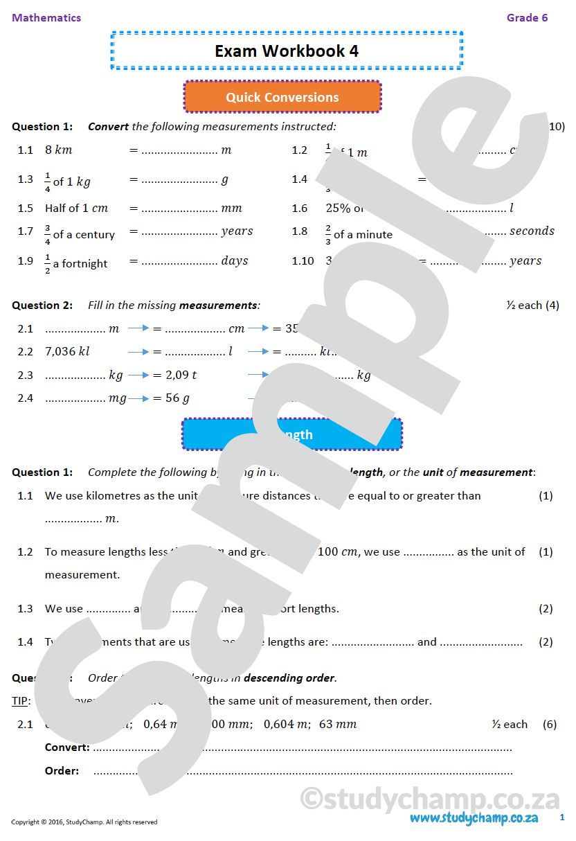 Grade 6 Maths Year-end Exam Revision: Workbook 4