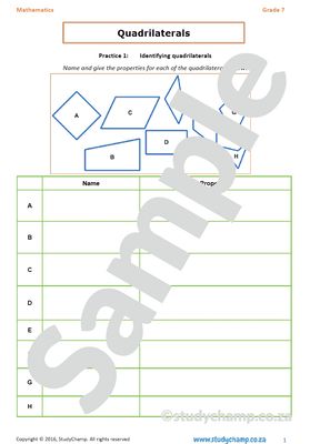 Grade 7 Mathematics Worksheet: Geometry - Quadrilaterals
