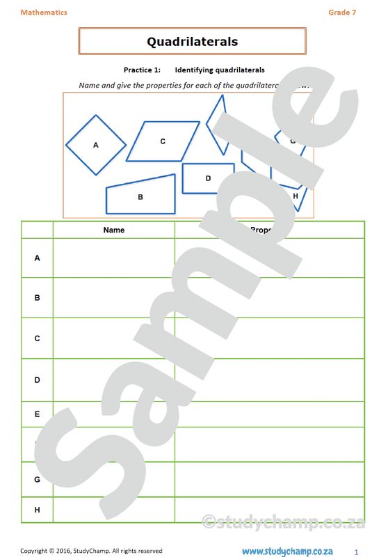 Grade 7 Mathematics Worksheet: Geometry - Quadrilaterals