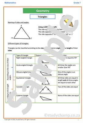 Grade 7 Mathematics Worksheet: Geometry - Triangles and Circles