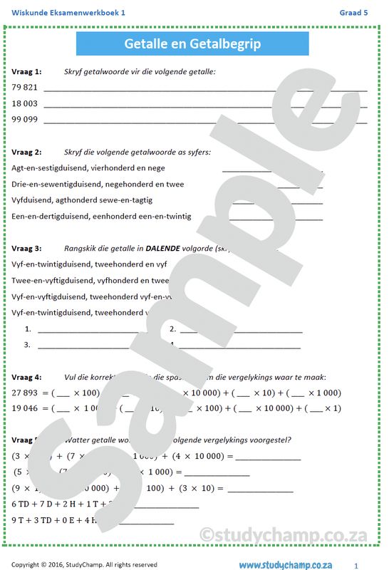 Graad 5 Wiskunde Jaareind Hersiening: Werkboek 1
