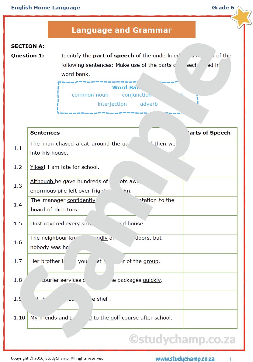 Grade 6 English Test: Language and Grammar