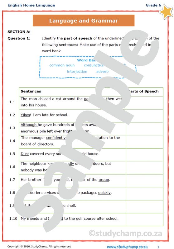 Grade 6 English Test: Language and Grammar