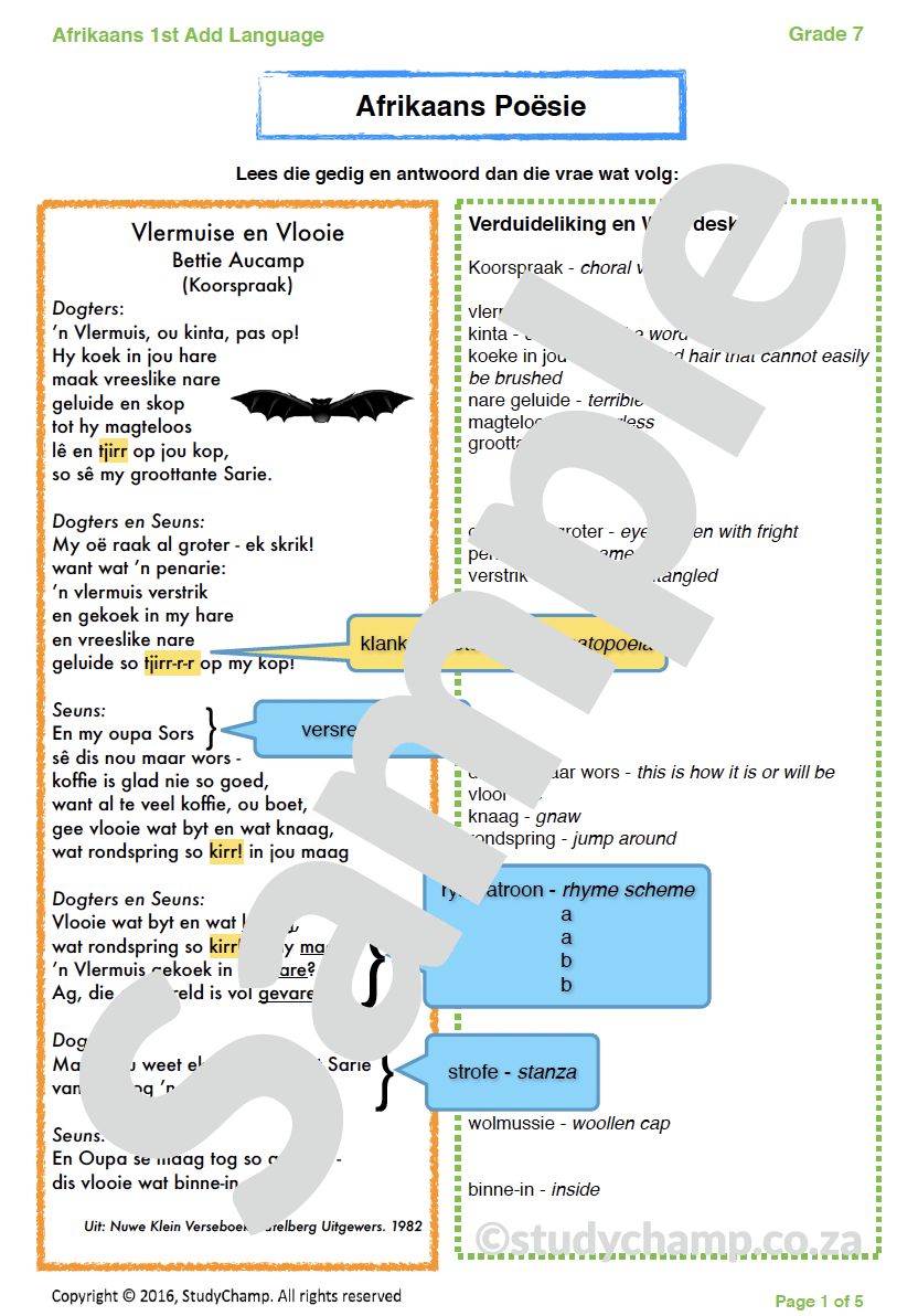 Grade 7 Afrikaans: Gedigte en figuurlike taal