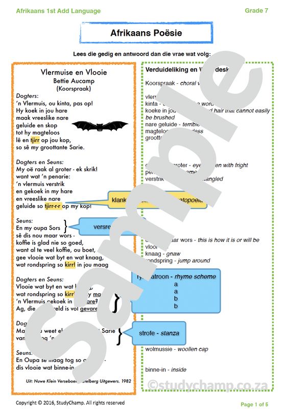 Grade 7 Afrikaans: Gedigte en figuurlike taal
