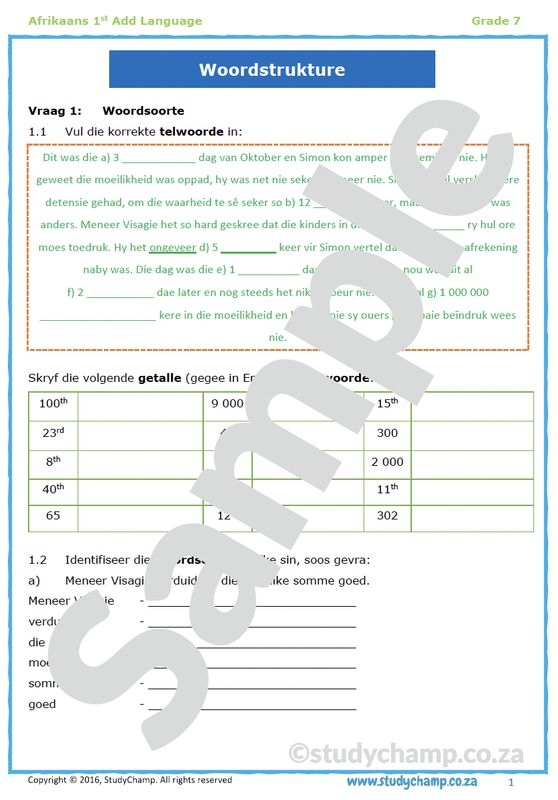 Grade 7 Afrikaans: Woordstrukture