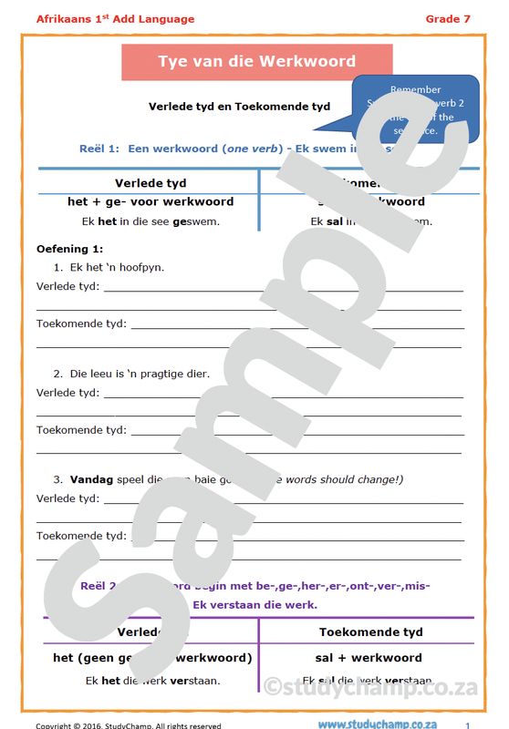 Grade 7 Afrikaans: Tye van die Werkwoord