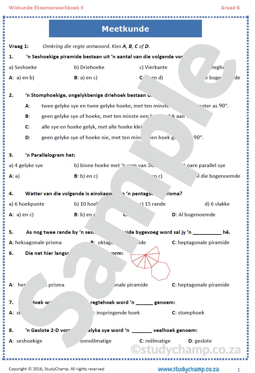 Graad 6 Wiskunde Jaareind Hersiening: Werkboeke 1 tot 6