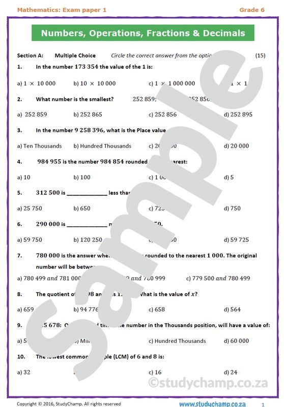 Grade 6 Maths Year-end Exam: Practice Paper 1