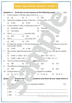 Grade 4 Mathematics Test: Revision Grade 3