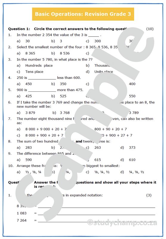 Grade 4 Mathematics Test: Revision Grade 3