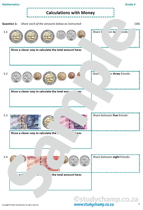 Grade 4 Mathematics worksheet: Money