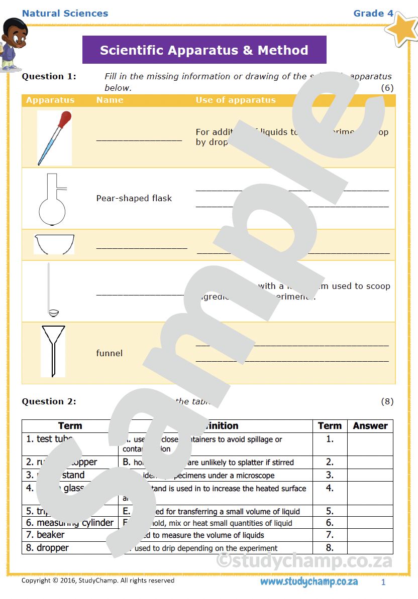 Grade 4 Natural Sciences Test: Scientific Apparatus and Method