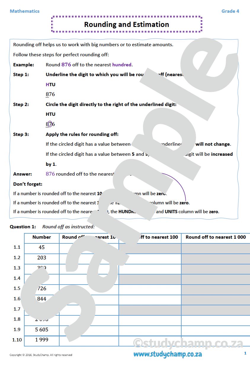 Grade 4 Mathematics worksheet: Rounding and Estimation