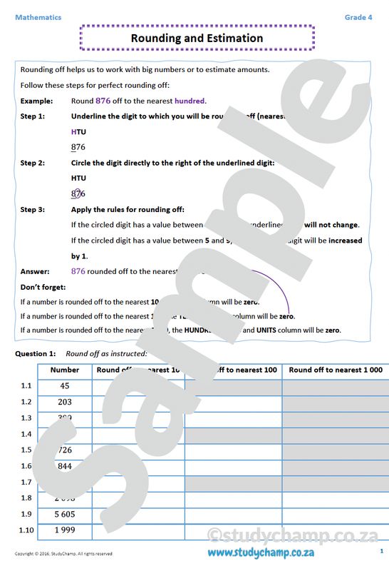 Grade 4 Mathematics worksheet: Rounding and Estimation