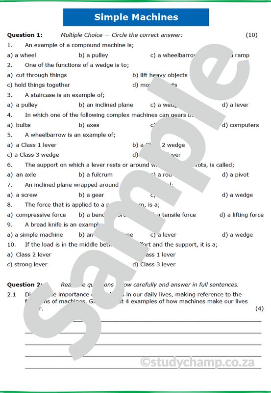 Grade 5 Technology Test: Simple Machines