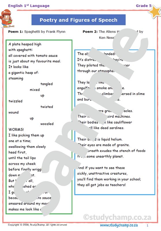 Grade 5 English Worksheet: Poetry and  Figures of Speech
