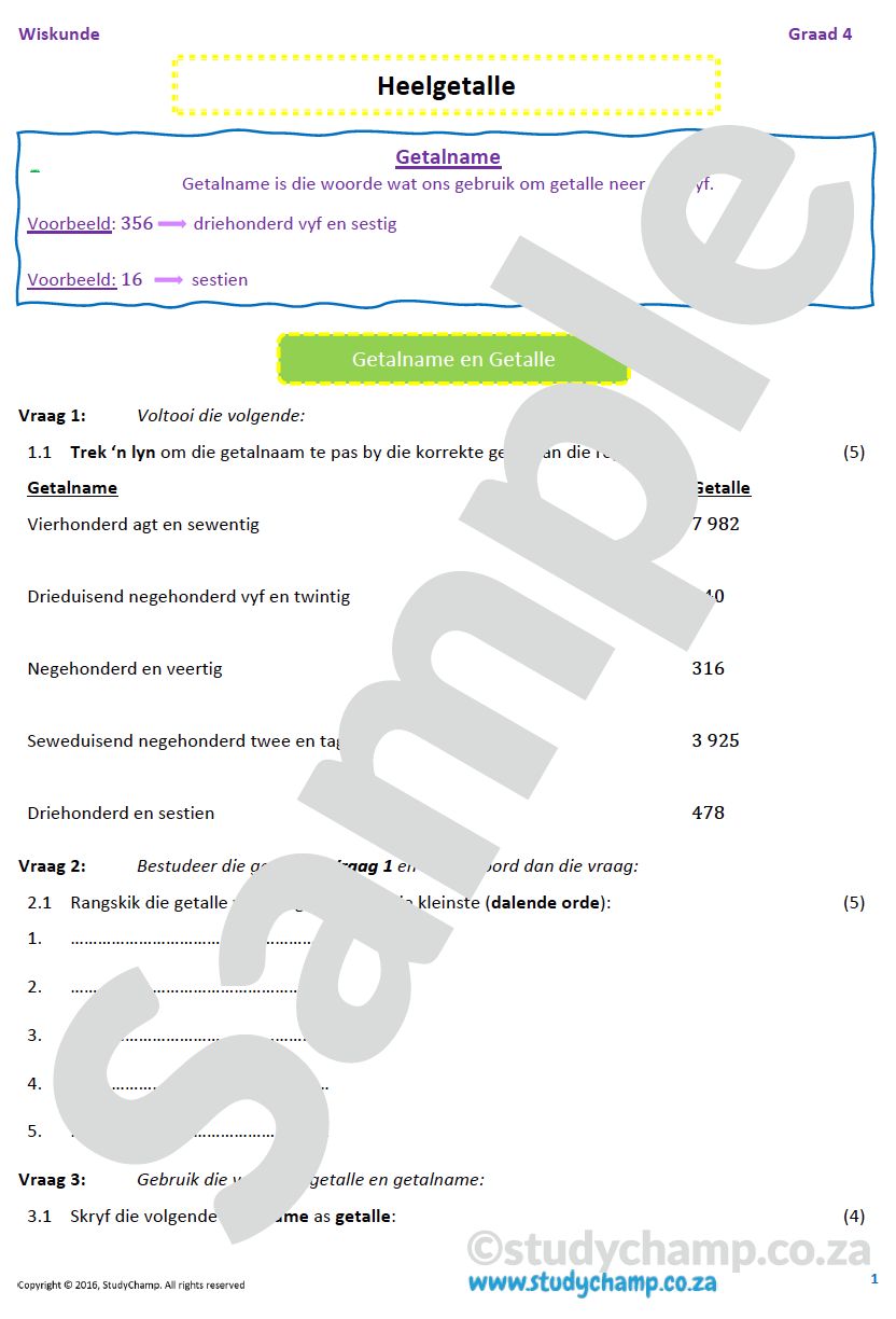 Graad 4 Wiskunde: Heelgetalle