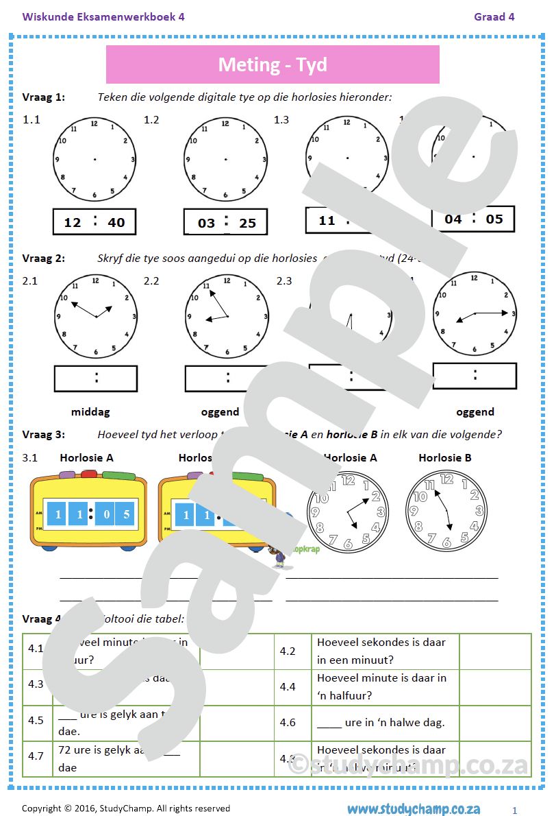Graad 4 Wiskunde Jaareind Hersiening: Werkboeke 1 tot 5